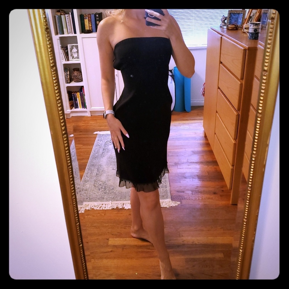 TAHARI black strapless sexy evening dress PETITE